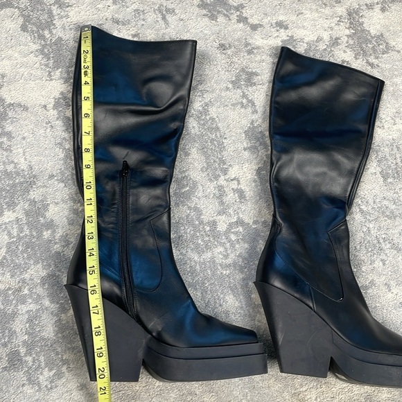 New Giaborghini Texan Knee High Western Boot Leather Stacked Platform Black 39 - Picture 11 of 16